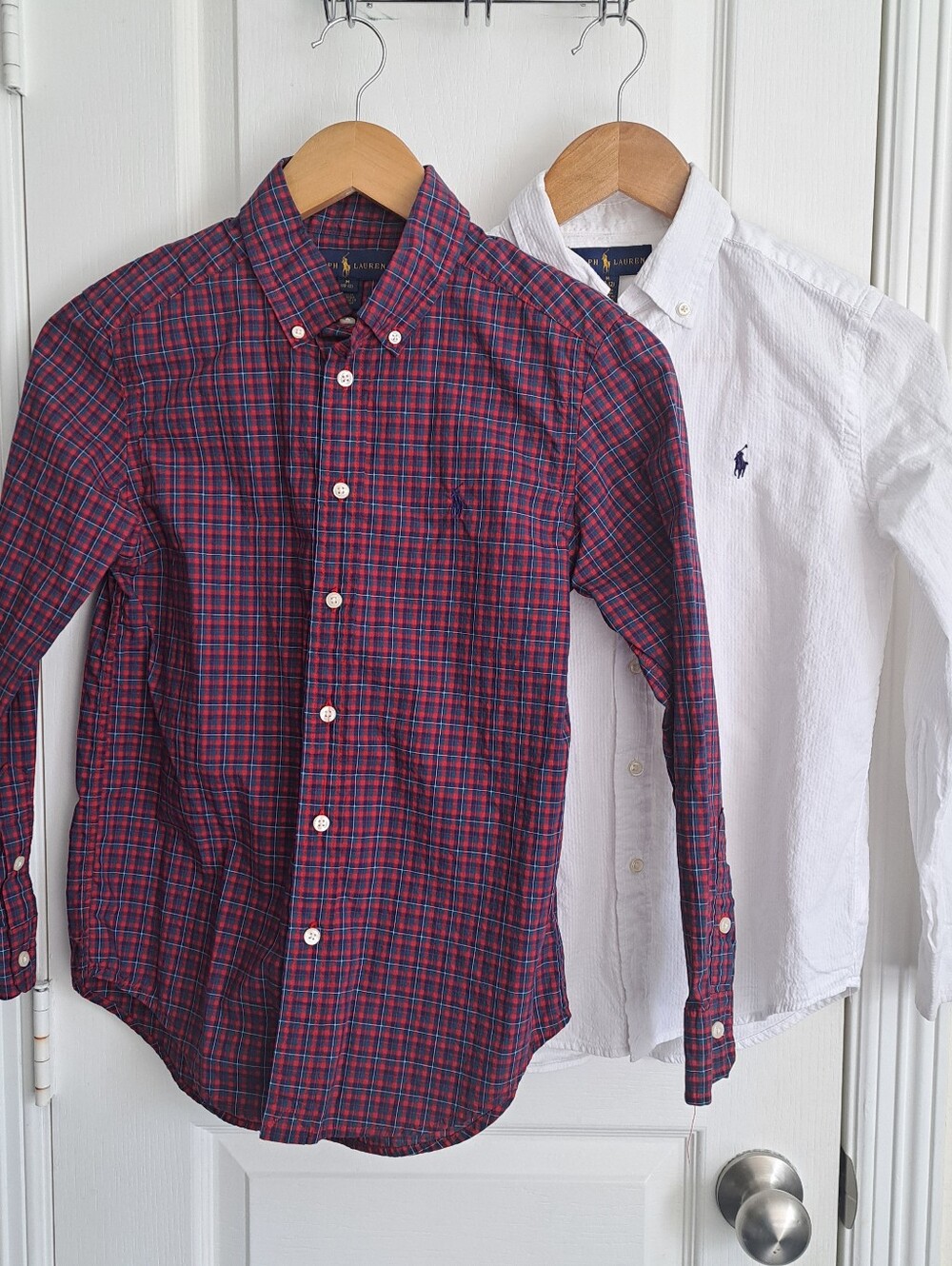 2 Bundles Ralph Lauren Red & Navy Plaid And White Button-Down Shirt Boys 10-12